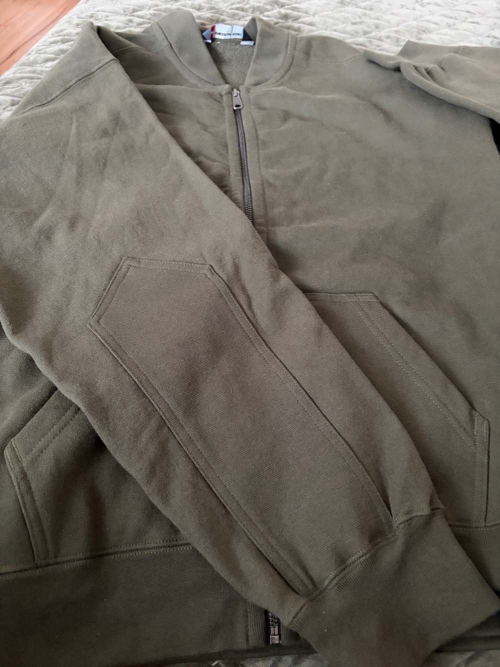 American Giant Mens Fleece Bomber Jacket Olive Green size XL zip up - Picture 6 of 11